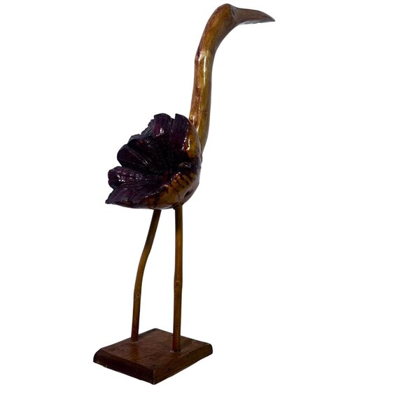 Burl Wood Folk Art Hand-Carved Wooden Egret Crane Water Bird Sculpture Nautical - Picture 4 of 6